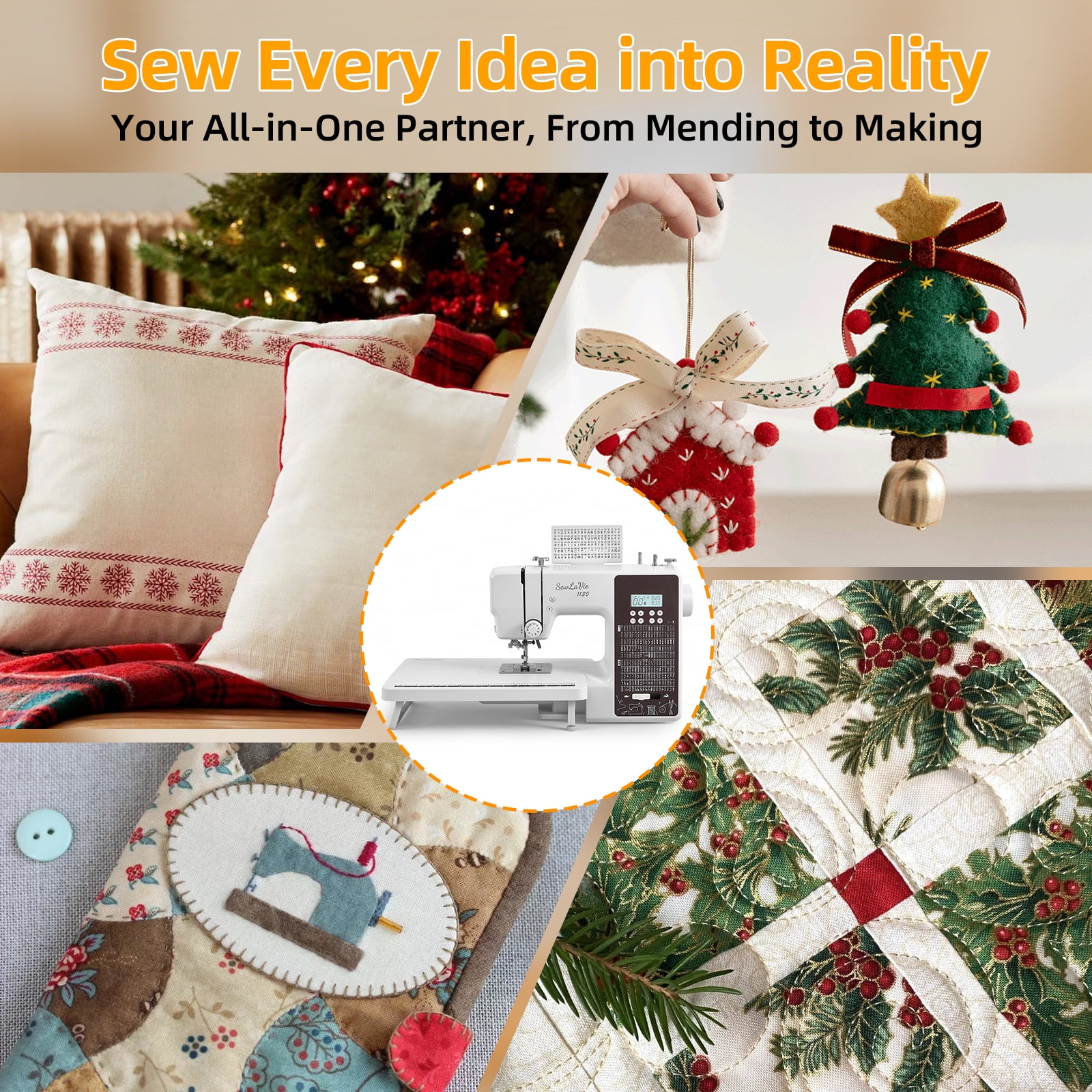 Sewlavie 1130 Computerized Sewing Machine with 300 Built-in Stitches, Wide Extension Table and Heavy Duty Metal Frame, White