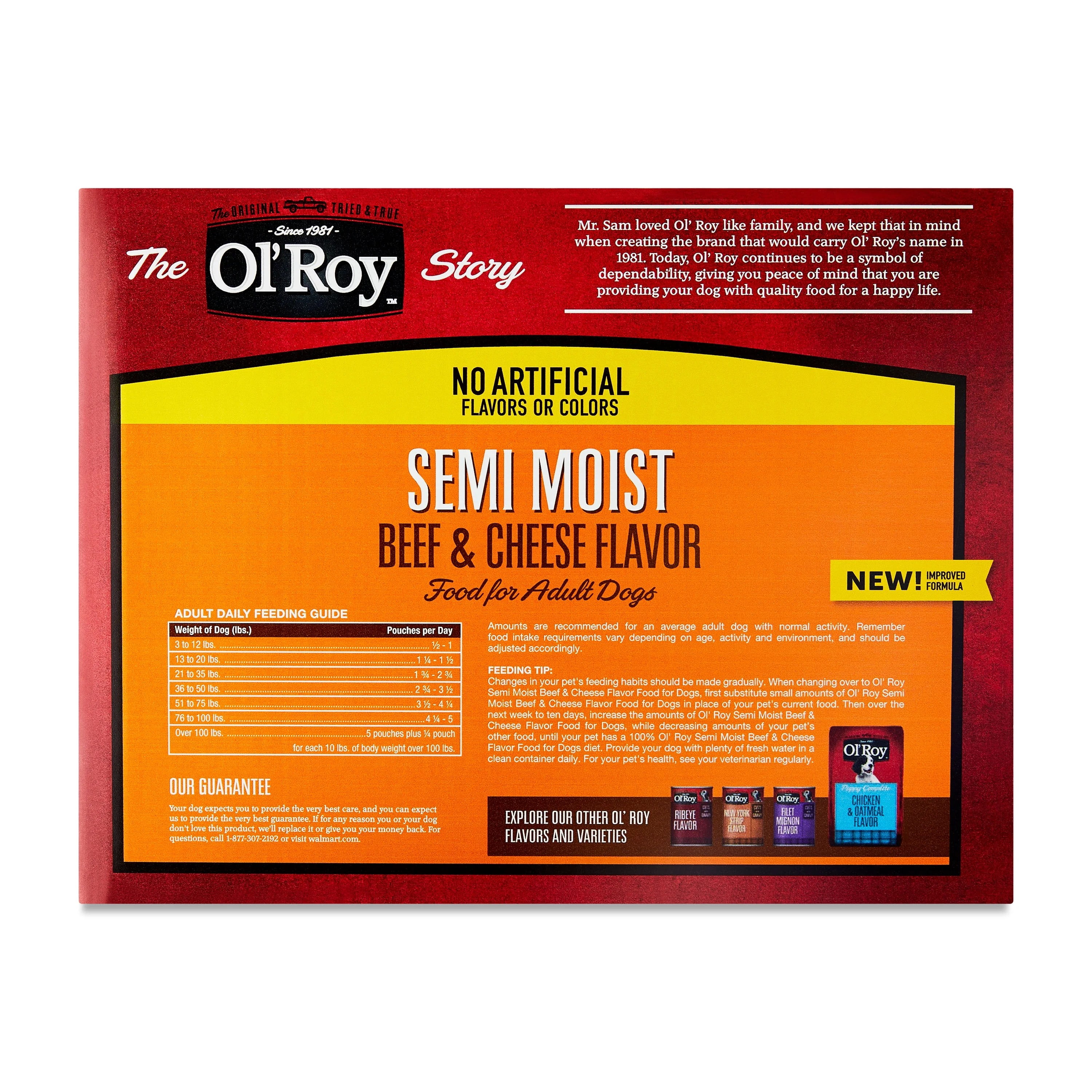 (2 pack) Ol' Roy Semi-Moist Dog Food, Beef and Cheese Flavor, 13.5 lb, 36 Pouches