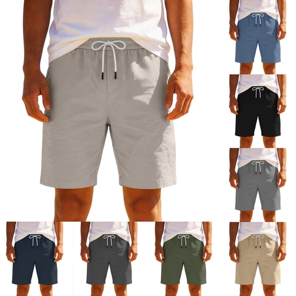 Utoimkio Men's Linen Straight Leg Shorts Casual Elastic Waist Drawstring Summer Beach Shorts with Pocket Size S-3XL