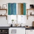 thumbnail image 2 of Teal Brown Blue Wooden Kitchen Curtains Small Short 39 Inch Length, Farmhouse Vertical Striped Art Grommet Top Bedroom Living Room Curtains, Light Filtering Cafe Curtain Drapes 2 Panels Set 55''x39'', 2 of 9