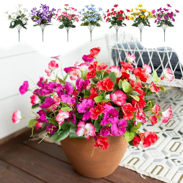 Plastic Decorations 7-Head Blue Hibiscus Artificial Flowers Outdoor Patio Spring Garden Decor Wedding Photography Props(1Pcs) Rkxzt