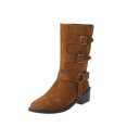 thumbnail image 4 of jsaierl Women's Mid-Calf Riding Boots Pull On Metal Buckle Calf Booties 2023 Wide Width Round-Toe Blocked Heel Winter Tall Boots, 4 of 9