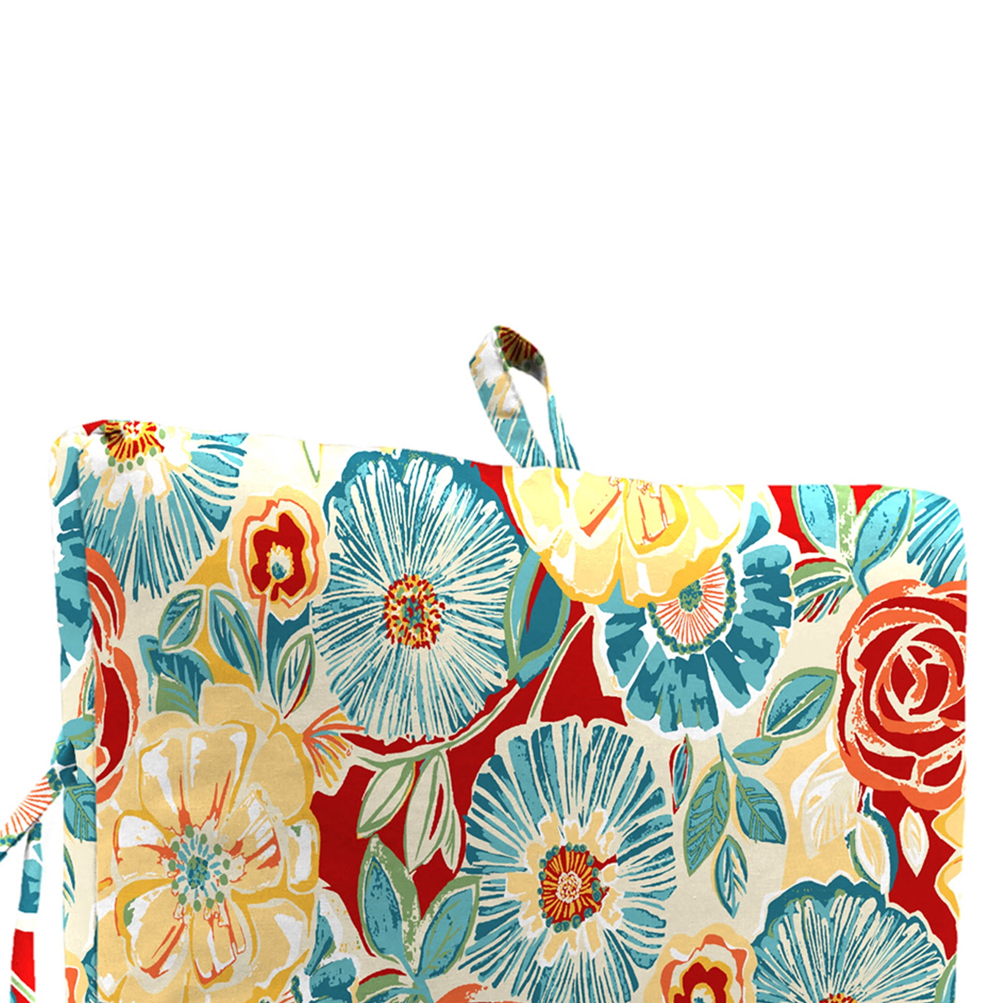Jordan Manufacturing 38" x 21" Retro Flower Multicolor Floral Rectangular Outdoor Chair Cushion with Ties and Hanger Loop (2 Pack)