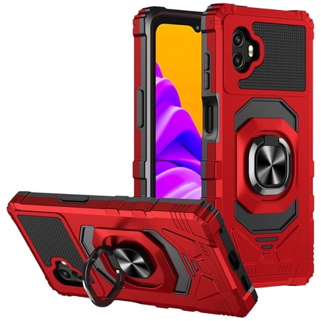 TJS for Samsung Galaxy XCover7 Pro / XCover6 Pro / XCover6 Phone Case, [Military Grade] Robotic Magnetic Support Car Mount Metal Ring Holder Kickstand Cover (Red)