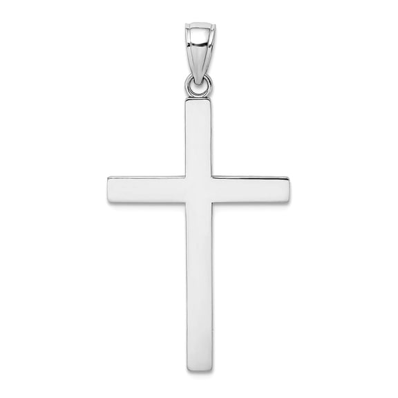 14k White Gold 3-d Stick Religious Faith Cross High Polish 38x19.5mm Wide Pendant Necklace for Women