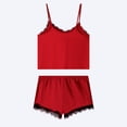 thumbnail image 4 of Wang6 Satin Silk Pajamas for Women Sets with Shorts Soft Pjs Lounge Set 2 Piece Spaghetti Strap Cropped Tank Tops Shorts Lace Sleepwear Nightwear Sets Red XL, 4 of 6