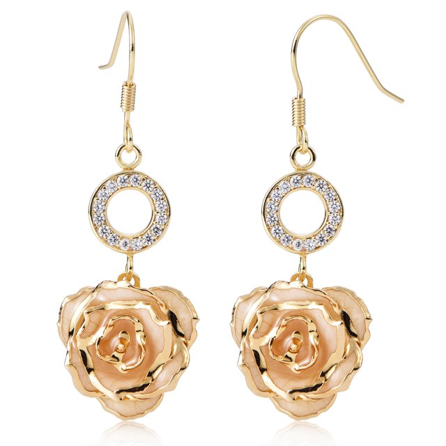 Zjchao 24K pendientes de rosas doradas pendientes colgantes de flores de gancho francesas regalo de cumpleaños (blanco) ANGGREK Otros