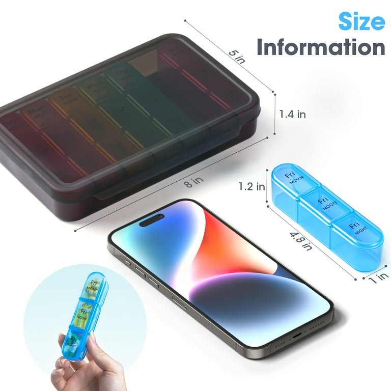 FGcase Weekly Pill Organizer - 21 Compartments, 3 Times Daily, Travel Case Included