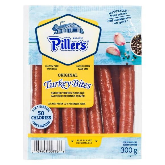 Saucisses de dinde sans gluten Original Turkey BitesMD de Piller's 300 grammes