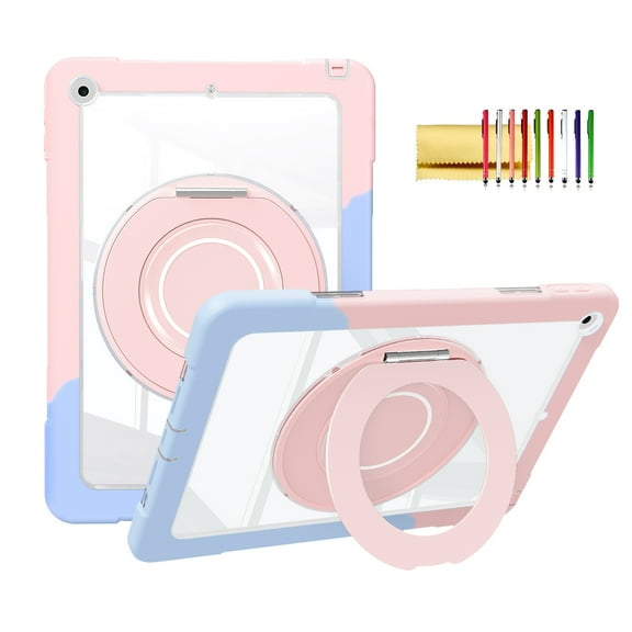 TECH CIRCLE Case for iPad 9th Generation/iPad 8th Generation/iPad 7th Generation (10.2 Inch, 2021/2020/2019),Rotating Foldable Handle Stand Full-Body Shockproof Rugged Protection Kids Cover,Pink Blue