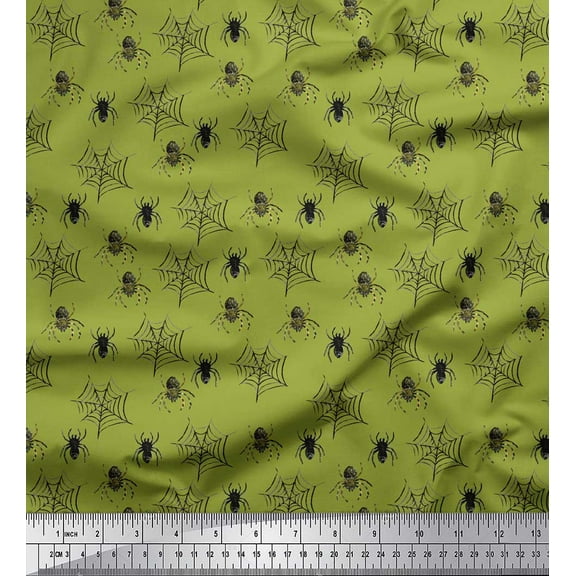 Soimoi Green Cotton Duck Fabric Web & Spider Insects Fabric Prints By Yard 42 Inch Wide