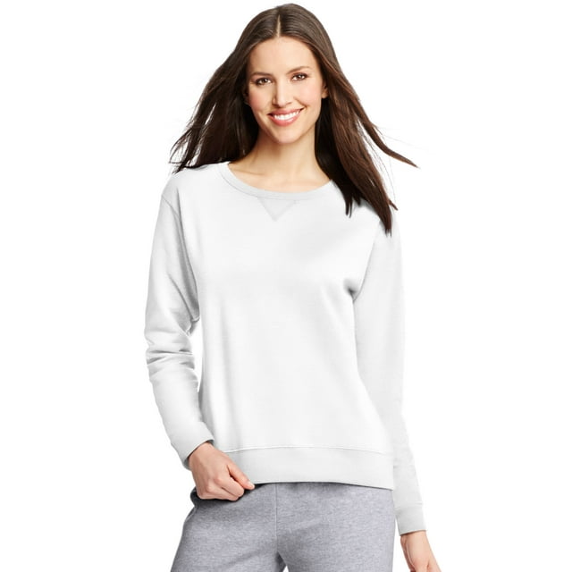 Hanes Chandail en Molleton Col Rond ComfortSoft EcoSmart pour Femmes, TG, Blanc