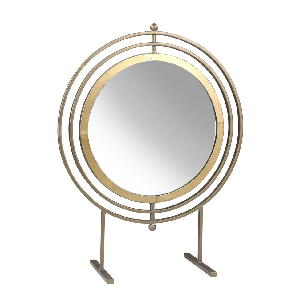 Elegant Round Metal Table Top Mirror with Swivel Centre, Large, Gold