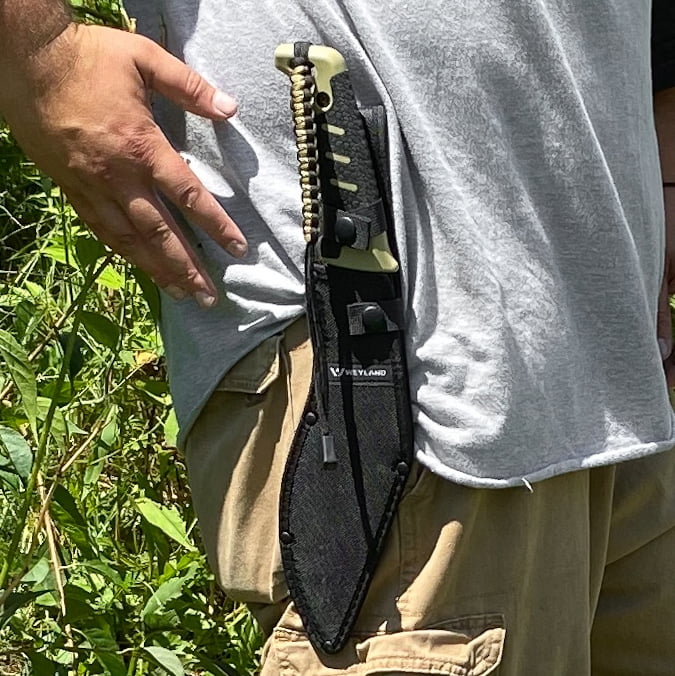 WEYLAND Kukri Machete Knife with Tactical MOLLE Sheath - Fixed Full Tang Steel Blade Machete for Cutting Trees Heavy Duty for Clearing Brush, Yard Work, Gardening, Camping and Hiking