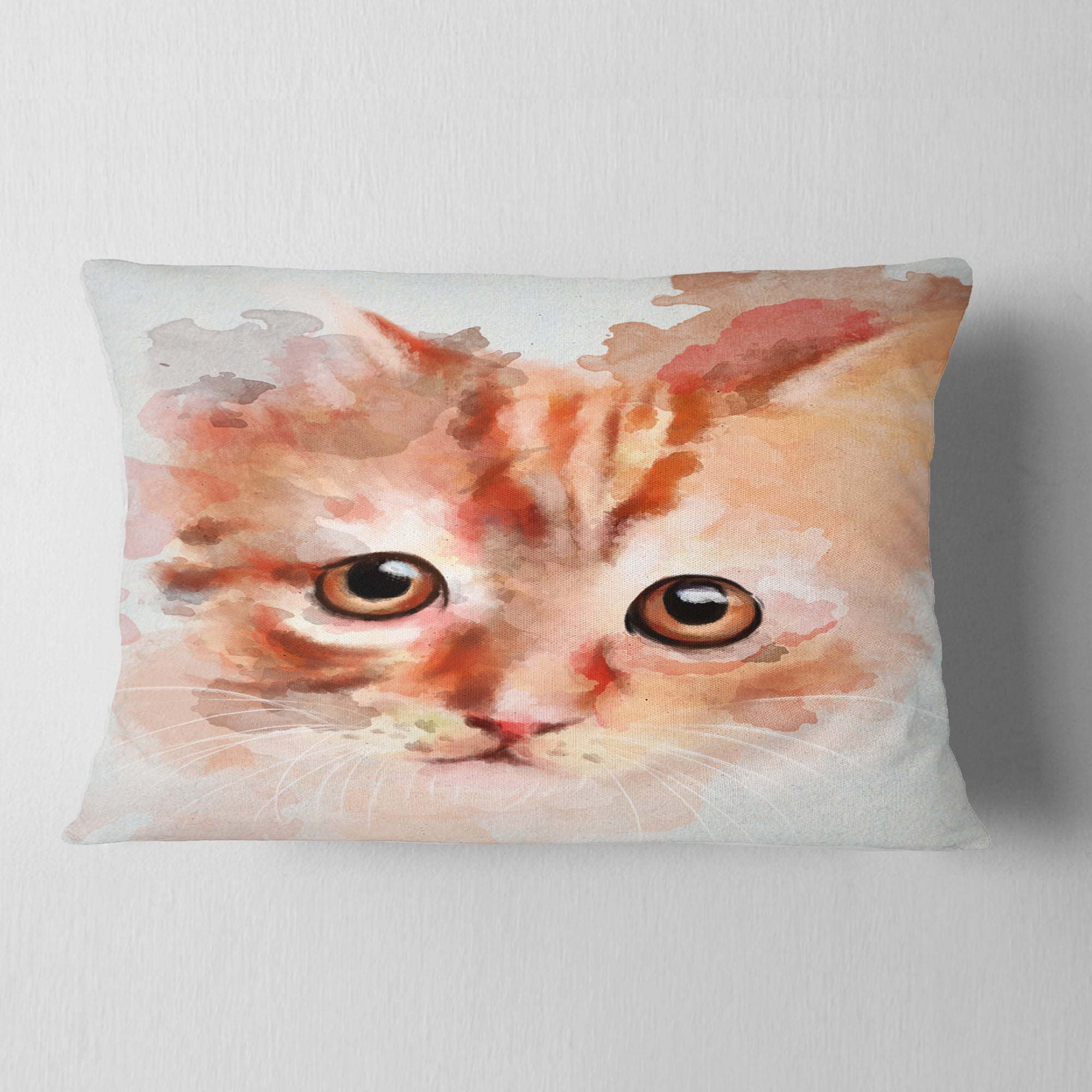 Designart Red Watercolor Kitten Sketch - Animal Throw Pillow - 12x20