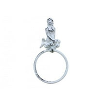 Rustic Whitewashed Cast Iron Mermaid Towel Holder 8.5 Inch - Mermaid Decoration - Metal Wall Art