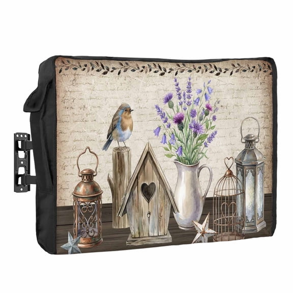 Floral Vases Waterproof Outdoor TV Cover, Vintage Birds Cages Birdhouse Letter Paper Texture Outside Weatherproof TV Enclosures for 36 to 39 Inch LCD Television Shield Flat Screen Protectors