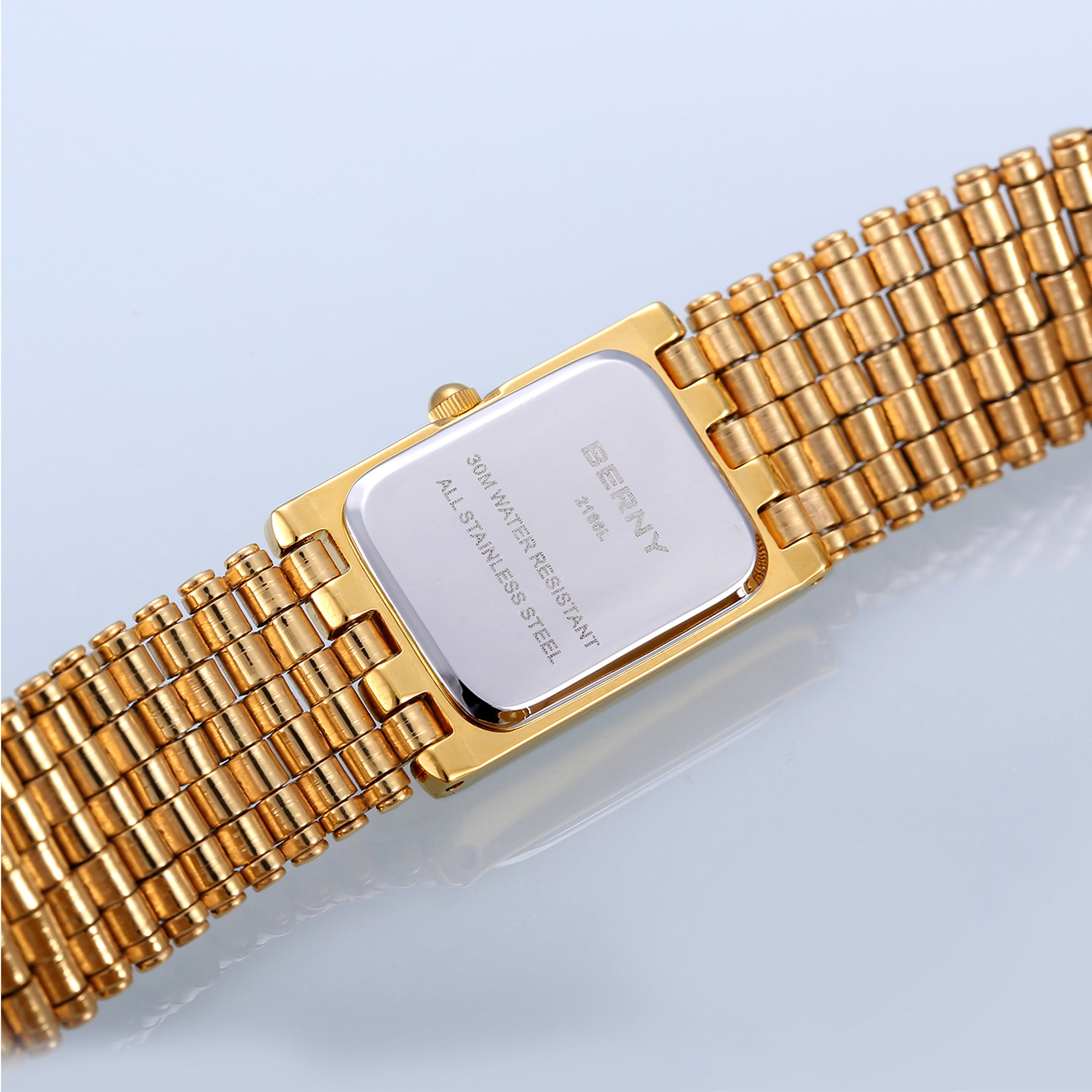 BERNY Women's Classic Gold Tone Square Quartz Watch, Stainless Steel Bracelet Band, 3ATM Water Resistant, Waterproof Watch Mother's Day Gift for Women (Blue)