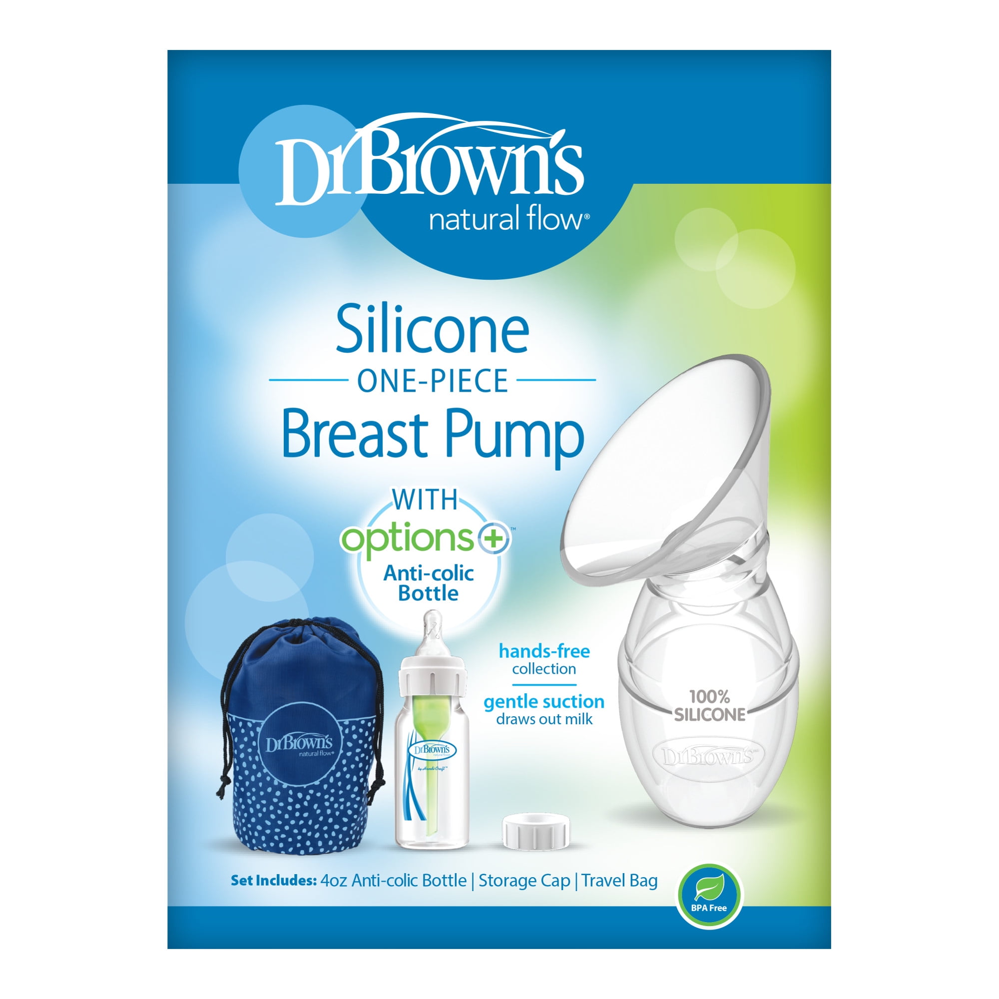 Dr. Brown'S Silicone One-Piece Breast Pump Breast Milk Catcher & Travel  Bag, 4Oz Anti-Colic Options+ Baby Bottle, Level 1 Nipple & Travel Lid -  Imported Products from USA - iBhejo
