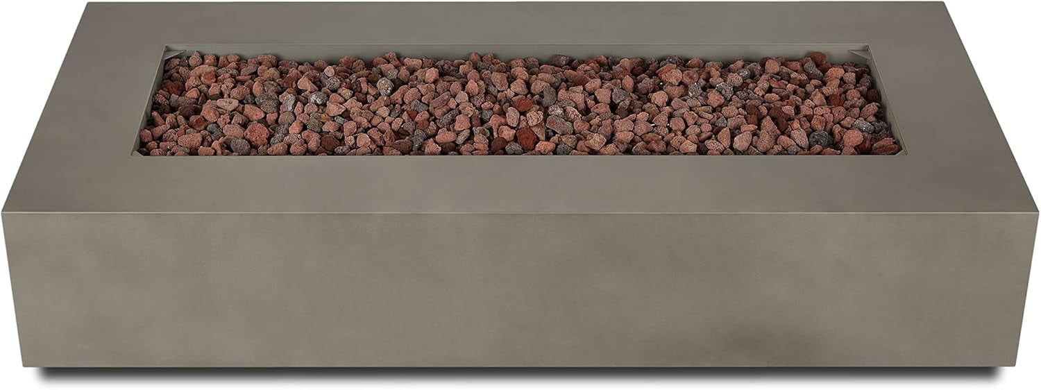Real Flame Aegean 70" Rectangle Steel Propane or Natural Gas Fire Pit Table in Mist Gray