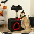 thumbnail image 2 of PawHut 28" Gothic Cat Tree Tower with Plush Top Bed, Red & Black, 2 of 10