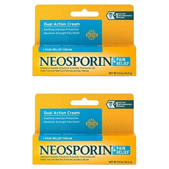 Neosporin   Maximum-Strength Pain Relief Dual Action Antibiotic Ointment with Bacitracin Zinc, 0.5 Ounce (Pack of 2)