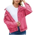 thumbnail image 2 of Viikei Denim Coats & Jackets,Women's Fashion Color Lapel Look Slimmer Sleeve Denim Jacket Pink S, 2 of 7