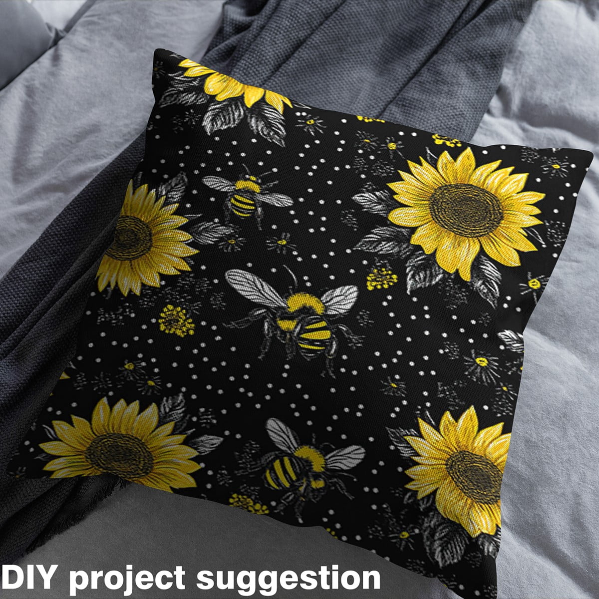 jejeloiu Chic Bee Sunflower Fabric by the Yard 1 Yard,Rustic Farmhouse Cabin Home Decor Fabric by the Yard,Country Plant Floral Sewing Fabric For Girls,Ultra Soft Home Decor