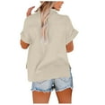 thumbnail image 7 of AherBiu Plus Size Tops for Women Half Button Lapel V Neck Short Sleeve Cotton Linen Shirts Lightweight Summer Casual Blouse, 7 of 7