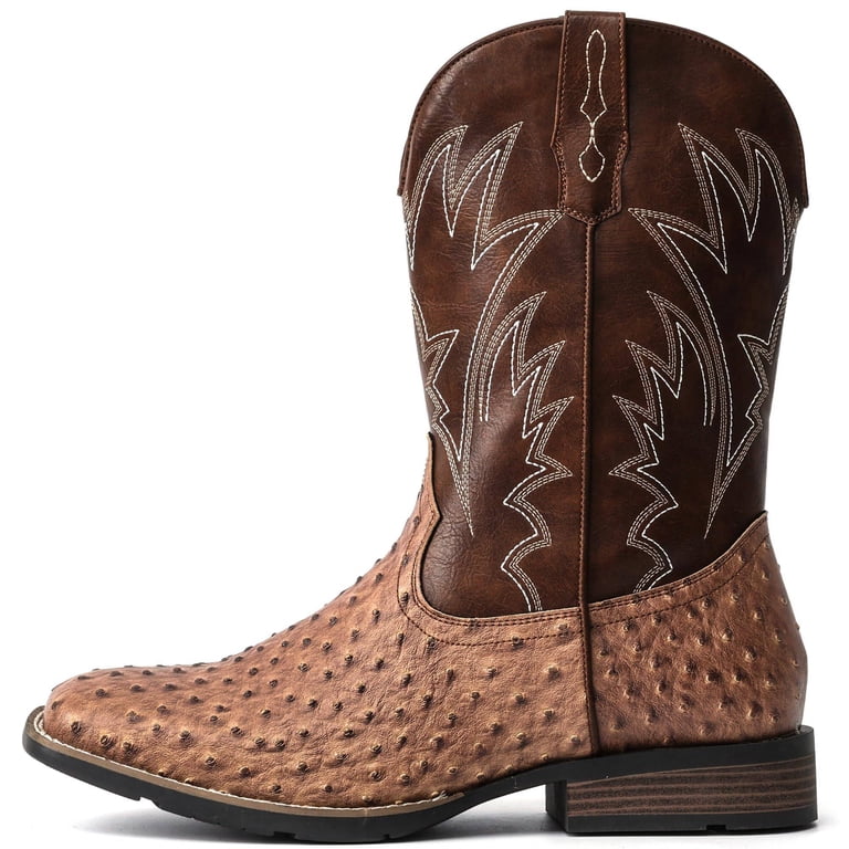 Cowboy Boots For Men Western Ostrich Wide Durable Fashionable Embroidered MENS Black Faux OSTRICH Print LEATHER Cowboy Wide Square Toe  main image 3