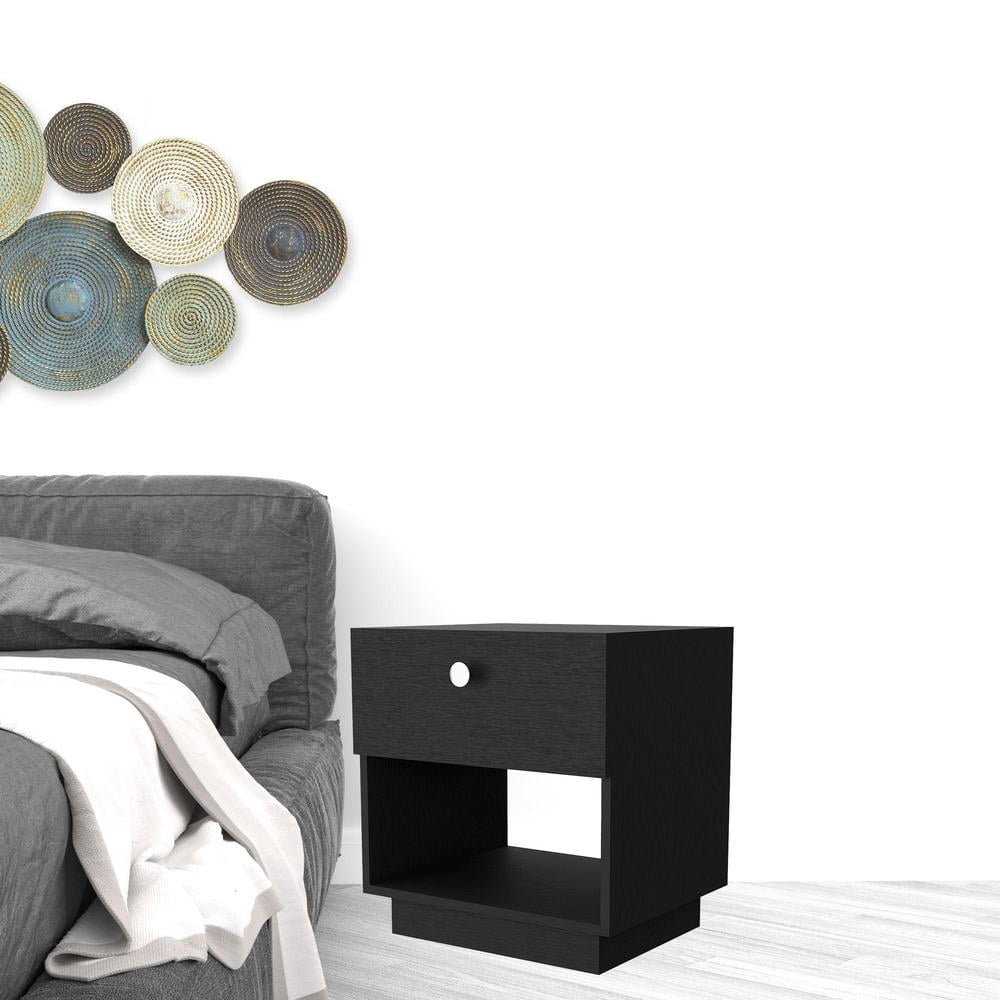 HomeRoots 518174 20 in. One Drawer Nightstand with Integrated Tech, Black
