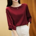 thumbnail image 5 of ZANZEA Women 3/4 Sleeved Tops Crew Neck Satin Blouse Baggy OL Shirts, 5 of 7
