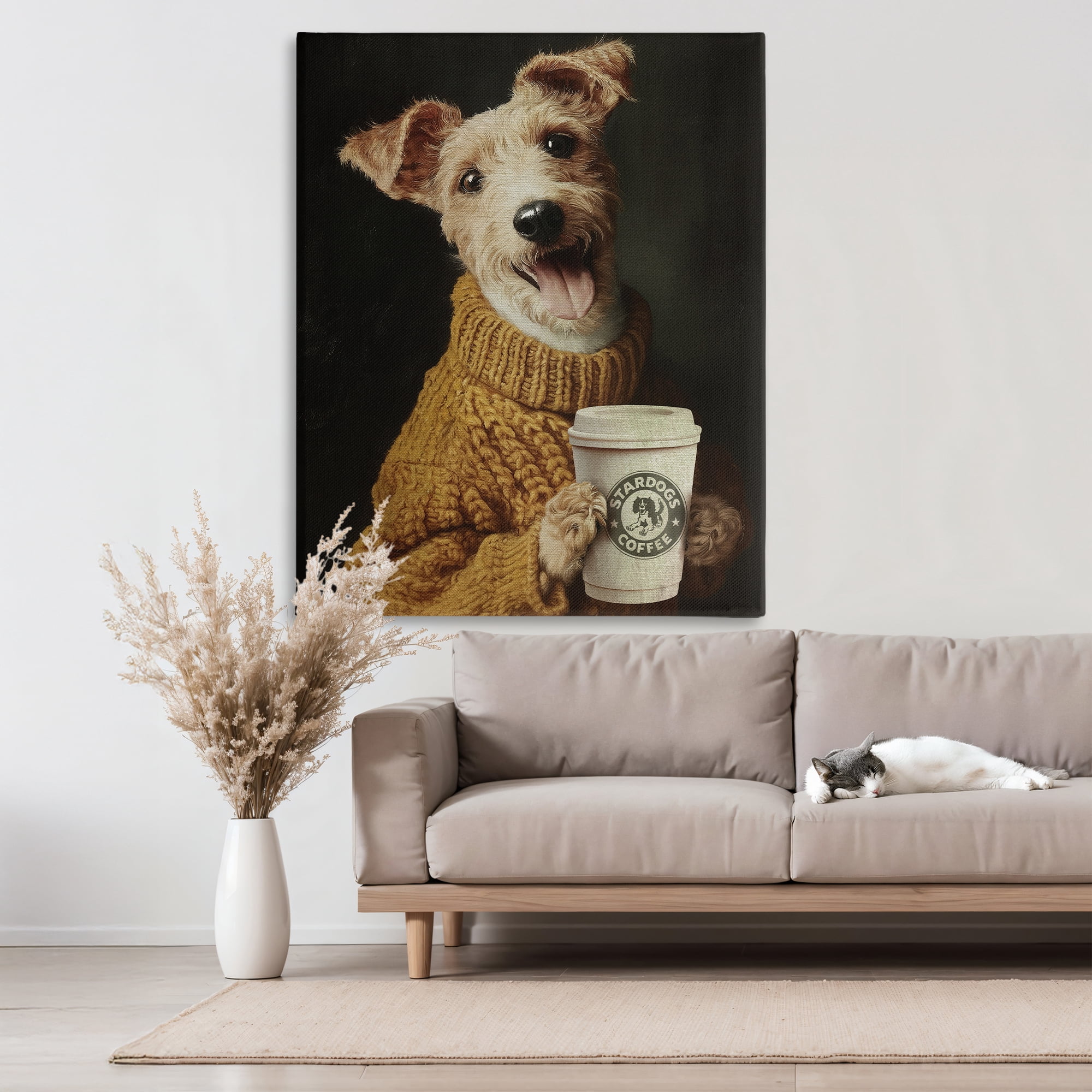 Stupell Industries Latte Lover Dog in Sweater Canvas Wall Art, design by Svetlana Aleynikova