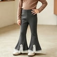 thumbnail image 5 of ZACPNCV Girls Ribbed Knit Flare Pants Elastic Waist Lace Trim Bootcut Bell Bottom Trousers Casual Stretch Leggings for Little Girls 8-9Years Dark Gray, 5 of 5