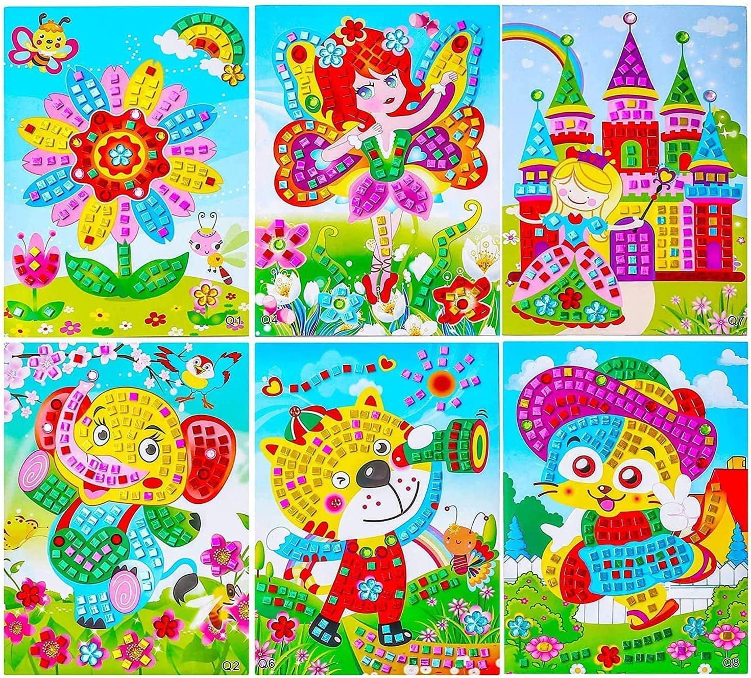 Toyvian 6pcs Mosaic Sticker Art Kits for Kids Mosaic Kit Mosaics for Kids  DIY Mosaic Stickers Mosaic Picture Puzzles 3D Stickers for Kids Child  Number