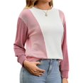 thumbnail image 2 of Sudadera Informal de Punto con Cuello Redondo y Bloques de Color para Mujer, de Larga, Holgada y para Otoño Rosa M, 2 of 7