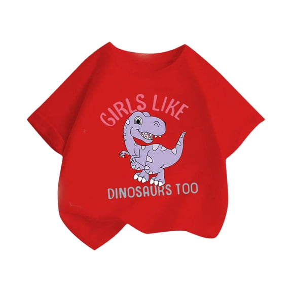 Eltusu Girls Cotton T-shirts, Summer Pullover Crew Neck Short Sleeve Graphic Tee Red Size 8-10 T