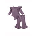 thumbnail image 1 of Xingqing Newborn Baby Girls Fall Spring Outfits Ruffle Long Sleeve Knitted Romper Tops + Bell Bottom Pants Clothes, 1 of 6