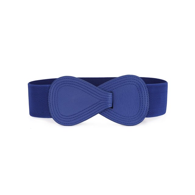 Cinturón elástico de cuero sintético con hebilla en forma de 8 Inspire Chic para ajustar la cintura de dama, medida de cintura: 37"/93.5cm-49"/124cm Azul