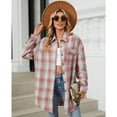 thumbnail image 4 of jinghuiyue Women Flannel Plaid Shirt Classic Button Down Long Sleeve Shirts Casual Business Cropped Tops with Pocket M, 4 of 7