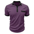thumbnail image 5 of Qwertyu Men's Casual Polo Shirts Classic Long Sleeve Basic Button T-Shirt Lightweight Cotton Golf Tops with Pocket Purple 2XL, 5 of 7