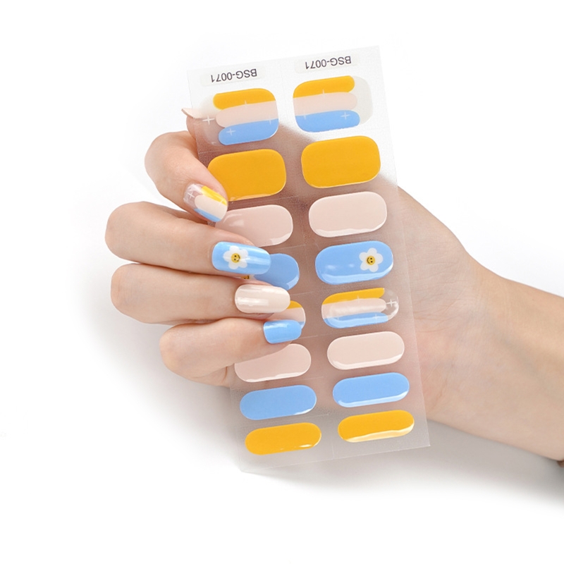 16Pcs Adhesive Full Wrap Gel Nail Stickers Semi Cured Gel Nail Polish