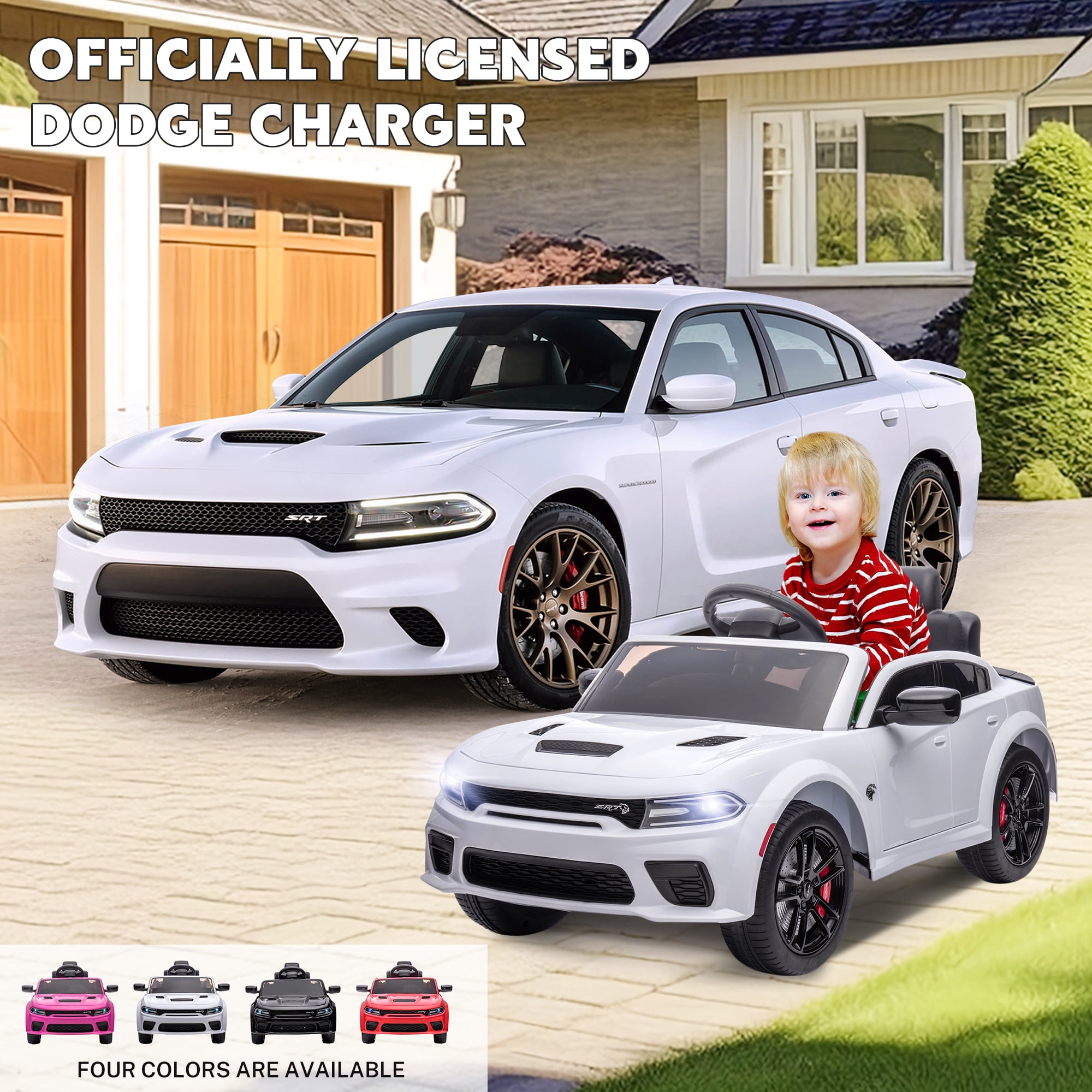 uhomepro Pink 12 V Dodge Charger SRT Hellcat Battery Powered Ride on Cars  with Remote Control, Bluetooth, LED Light and MP3 Player