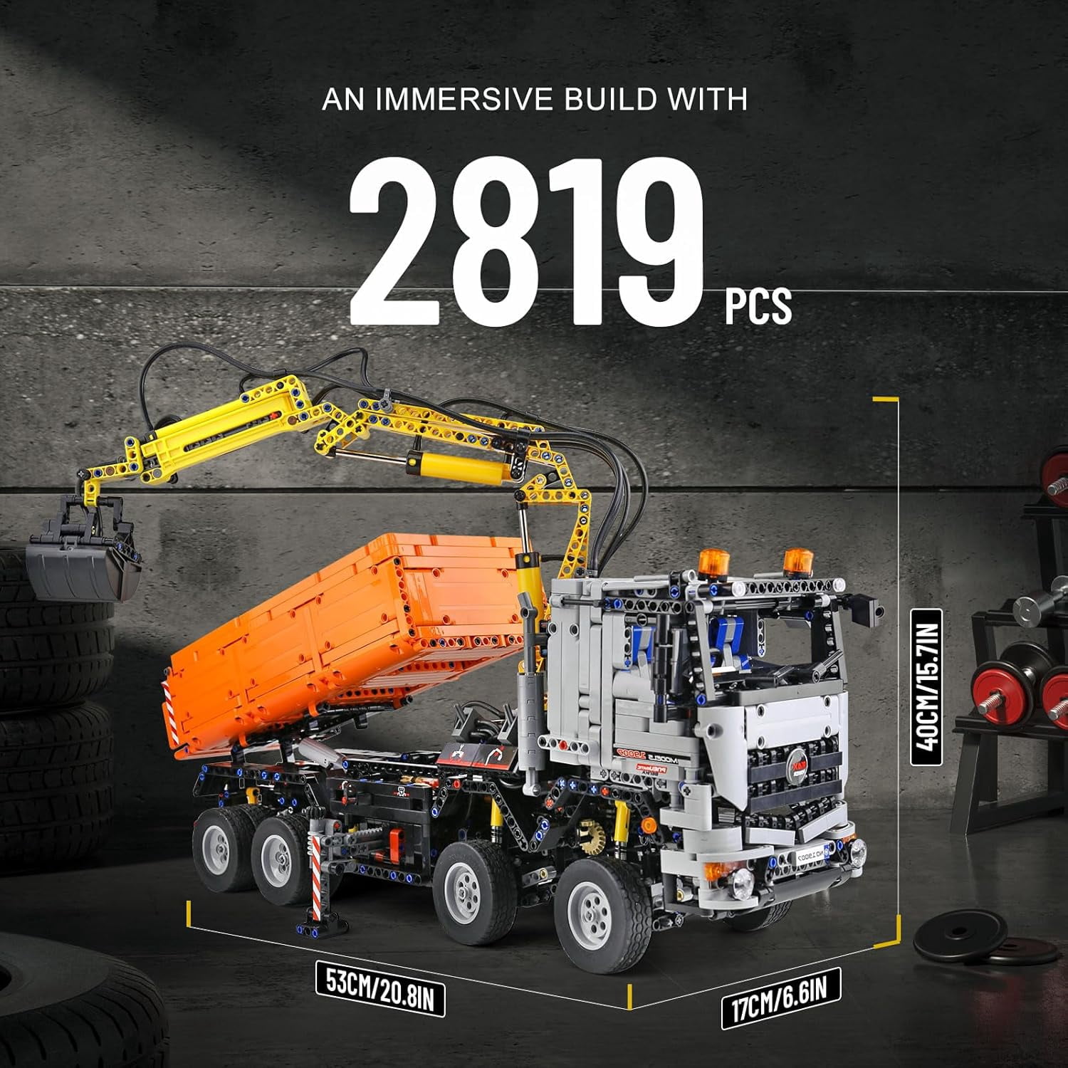 Engineering Crane Pneumatic Truck Building Blocks, Engineering Truck with Remote Control and Motors, 2819 Parts Large MOC Remote Control Car Clamp Blocks Bricks Toy