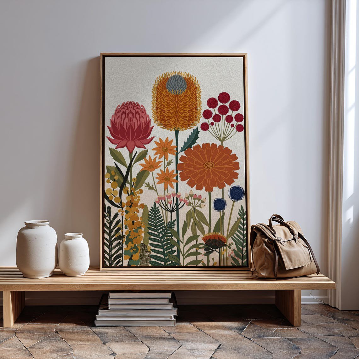Australian Native Nature Flowers Mid Century Modern Floral Print Wildflower Garden Decor Whimsical Floral
