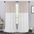 thumbnail image 1 of Farmhouse Linen Blend Curtain, Color Block Boho Button Rod Pocket Curtain Drape, 1 of 9
