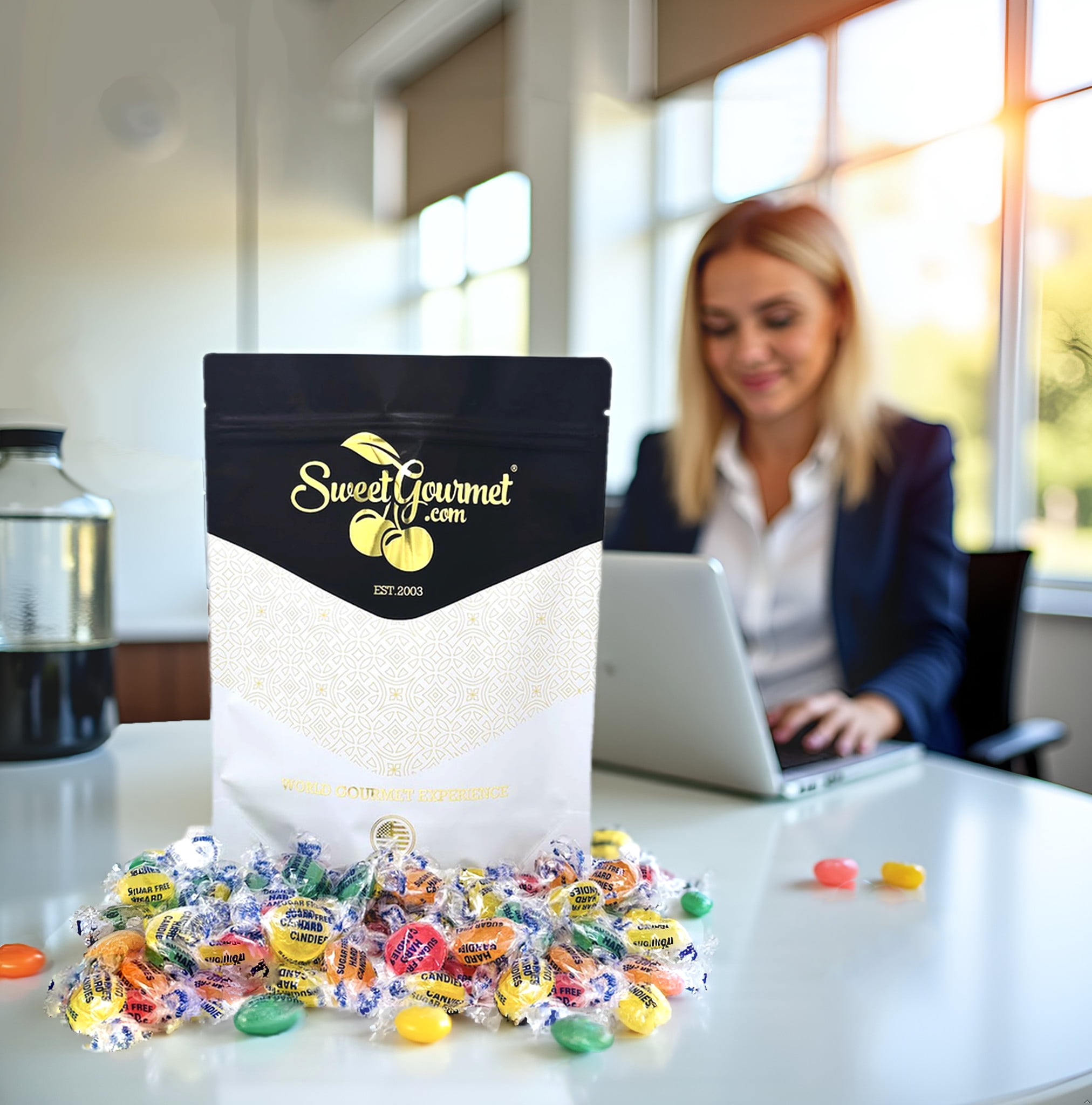 SweetGourmet Sugar-Free Assorted Fruit Mix Hard Candy Wrapped, Lemon, Cherry, Orange, Lime, 2-Pound Bag