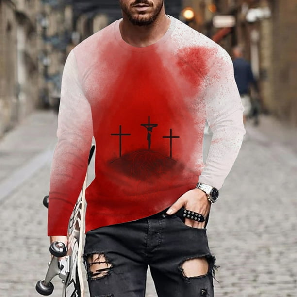 Blusas y camisas de manga larga y cuello redondo para hombre, camisetas informales con estampado de cuello redondo, blusas de manga corta para hombre