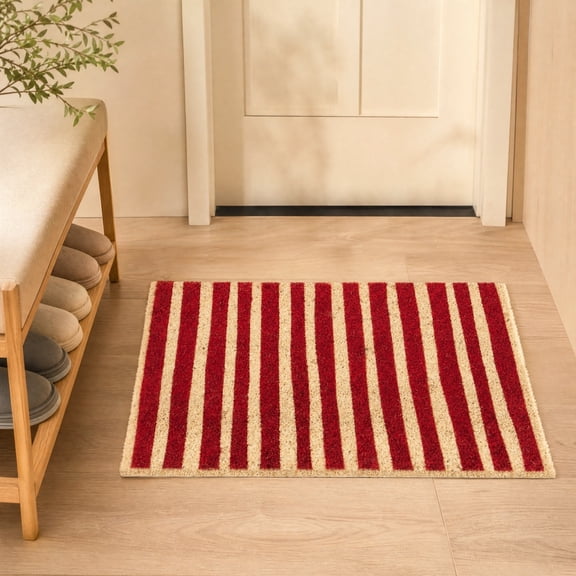PiGOGI Doormat, for Entryway Porch Outdoor Patio, Striped Red Summer Decor, Non Slip, Dirt Trapping, Indoor Outdoor, Entry Door Mat, Front Door Entrance Rug
