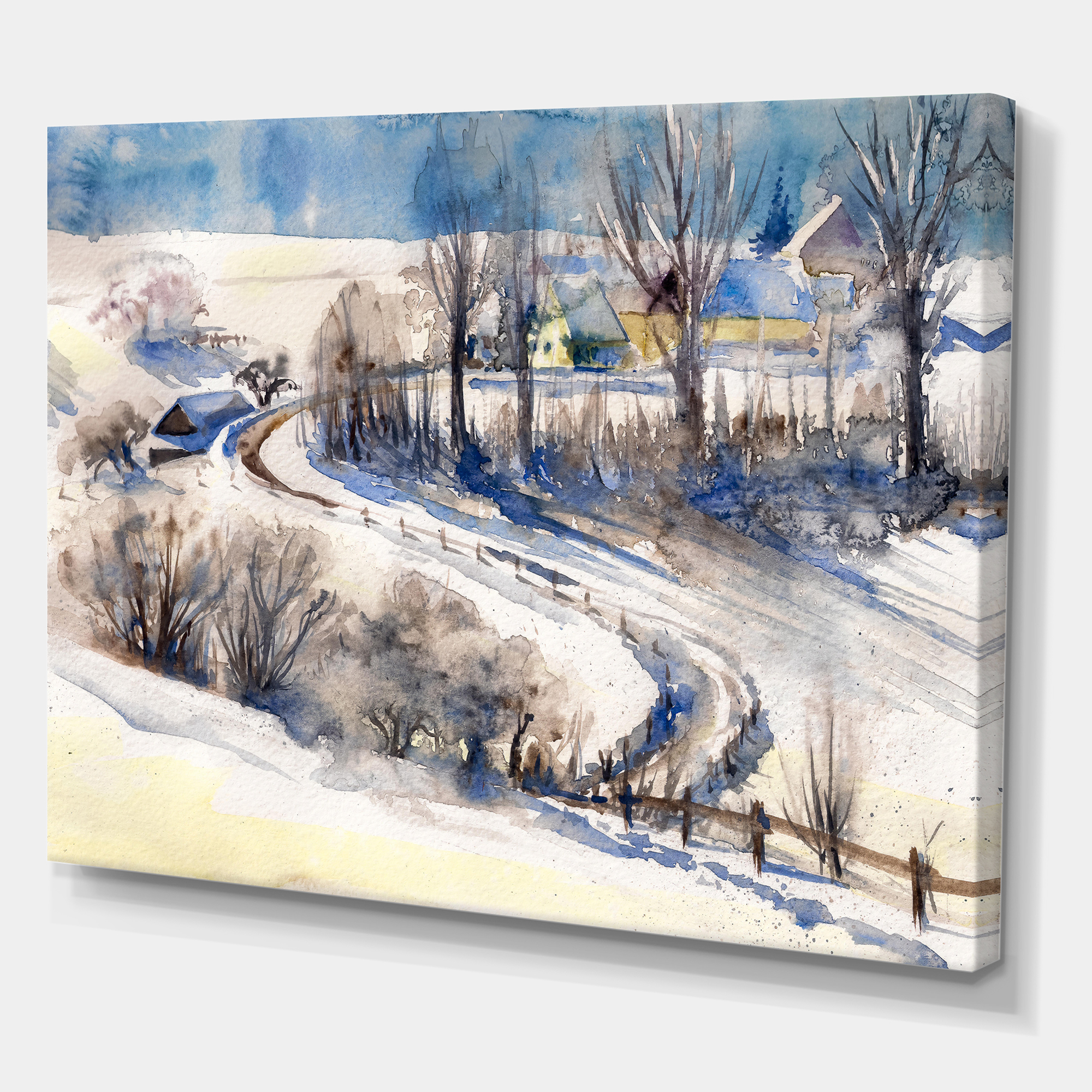 Country Road In Winter Times Landscape I 12 in x 8 in Painting Canvas Art Print, by Designart